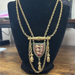 1928 Gold and Burgundy Crest Necklace